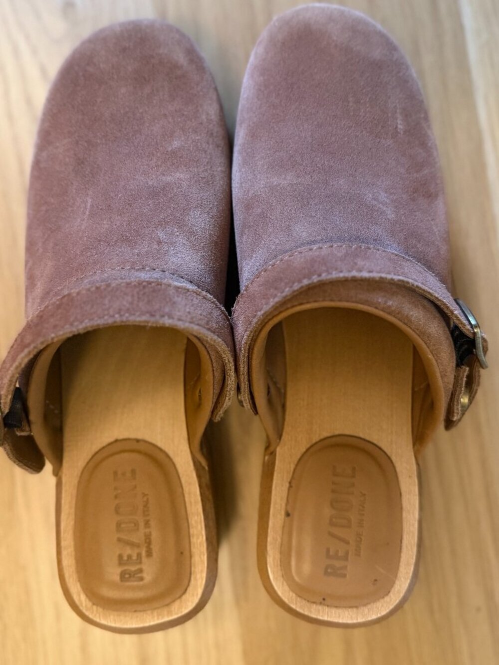 RE/DONE 70s Classic Suede Clogs Tan Wood Platform Size 40/10
